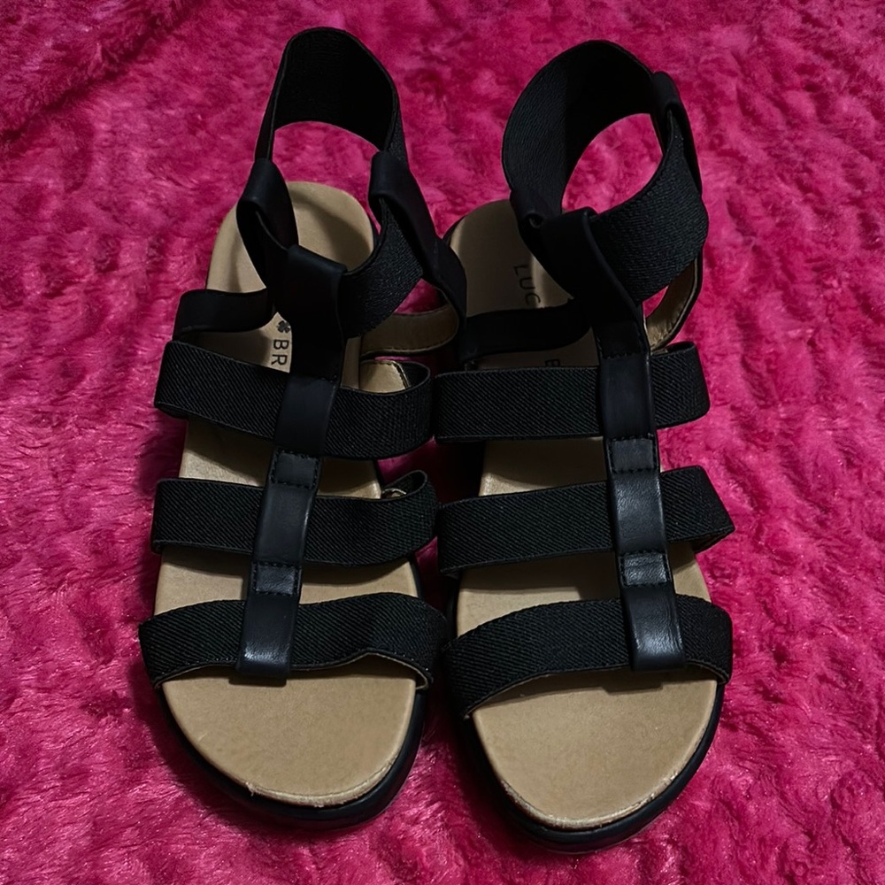 Lucky Brand Black and Tan Wedge Sandals Kids